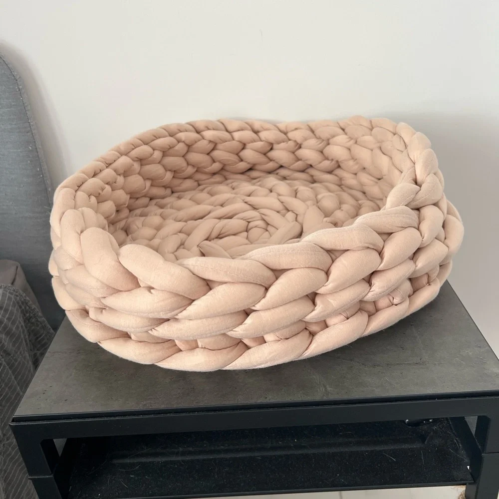 Chunky Knit Pet Basket, Machine Washable Cotton Cat/Dog Bed or Home Decor